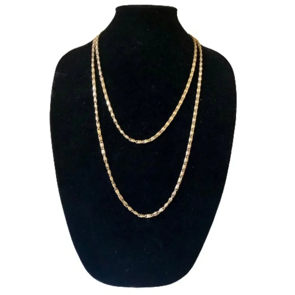 Monet Vintage Gold Tone Chain Necklace Paperclip Fancy Signed Extra Long